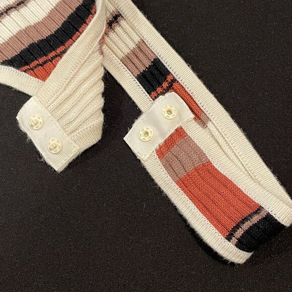 ~ Bodysuit XL Thong Stripe Knit* Mock Turtleneck Long Sleeve Snaps Brown Cream - Picture 10 of 13